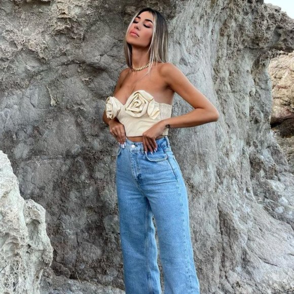 BLOGGER'S FAVE! Zara Floral Bustier Top Sand NWT - Picture 17 of 17